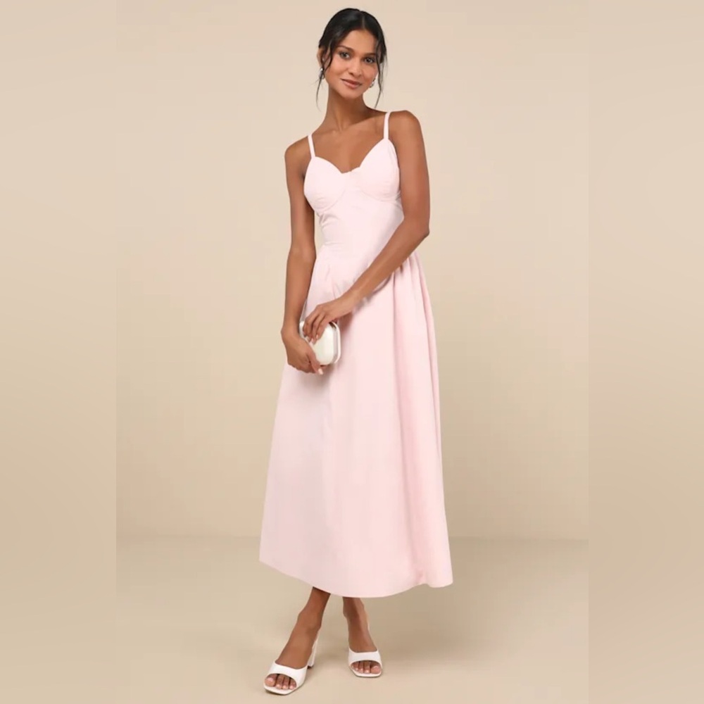 NWOT Lulus Veris Blush Pink Bustier Midi Dress